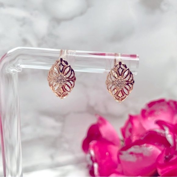 585 Rose Gold Plated Hollow Pattern Natural Zircon Earrings - Picture 8 of 9